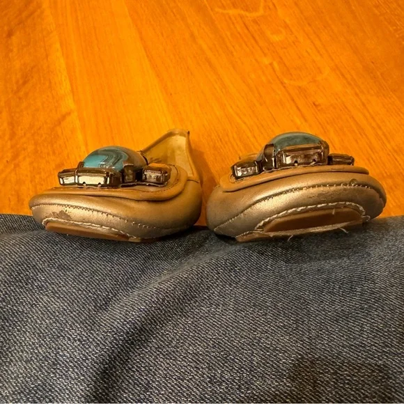 Libby Edelman Metallic Flats with Turquoise look Size 7 1/2 feminine resort wear - Picture 5 of 9